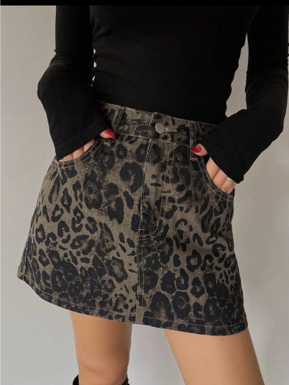 Leopard Print Mini Skirt in Black and Brown